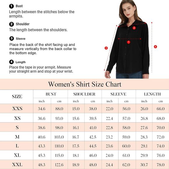 Women's Button Down Shirt Classic Long Sleeve Collared Tops Chiffon Blouse XXL - Picture 6 of 6
